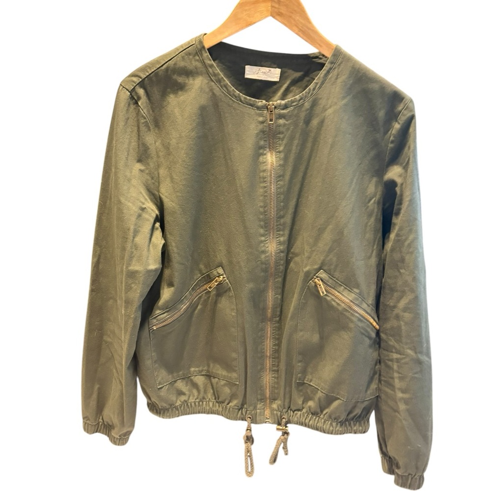 Free Bird Military Olive Green Zip-Front Women's Bomber Jacket Size Large